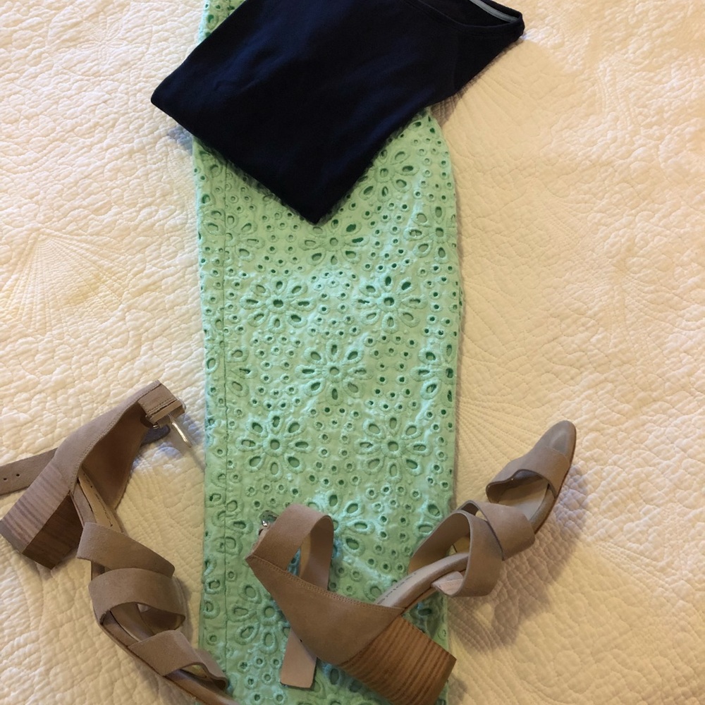 Jcrew Cafe Capri seafoam eyelet pants